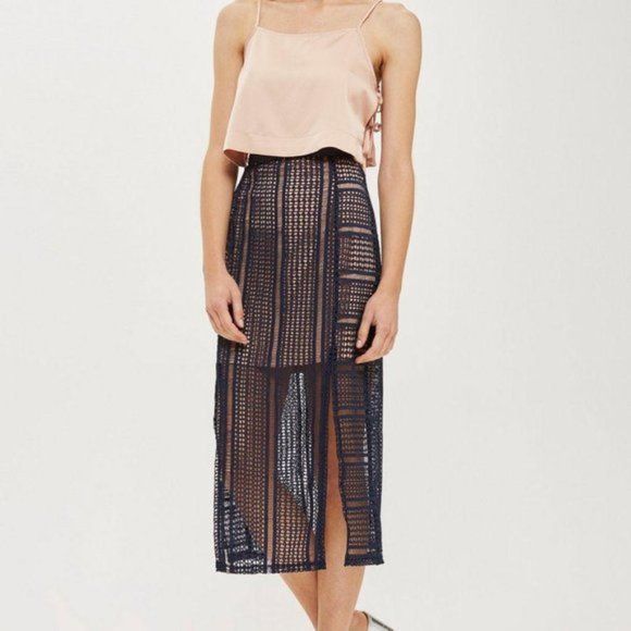 NWT TopShop Geometric Lace Split Midi Skirt - Picture 2 of 6